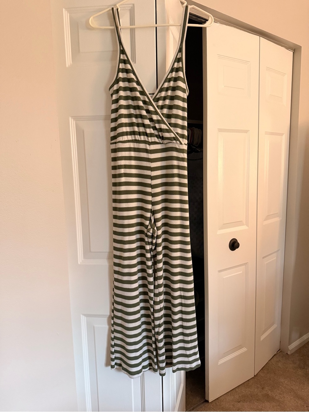 Striped Olive and White Women’s One-Piece Romper